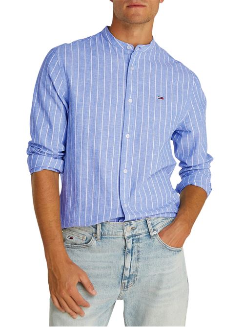 Camicia uomo azzurra in misto lino Tommy Jeans | DM0DM208930BA